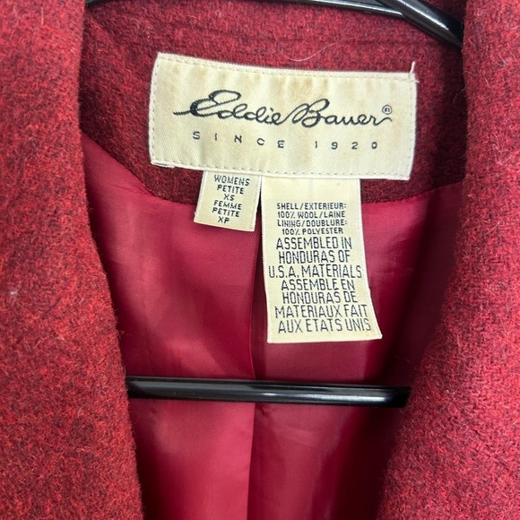 Eddie Bauer Vintage 100% Wool Blazer Pea Coat Red Size Petite XS Winter Ladies - Picture 10 of 10